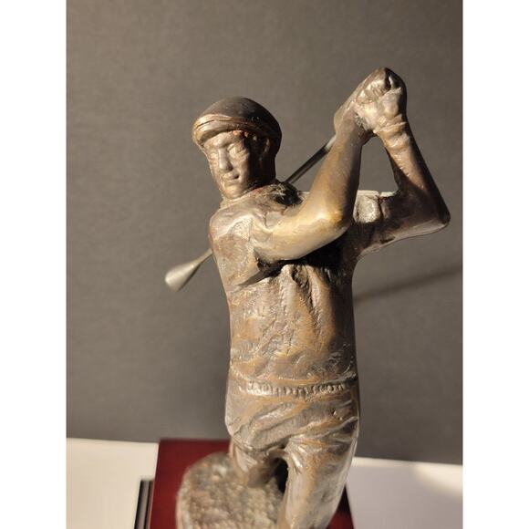 Bronze Metal Golf Figurine Statue 11.5" Wood Base Classic Perfect Swing Golfer - Picture 3 of 11
